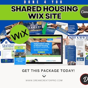 May include: A promotional image for a shared housing Wix website. The image features a laptop displaying a website, brochures, and the text "SHARED HOUSING WIX SITE." The image also includes the text "GET THIS PACKAGE TODAY!"