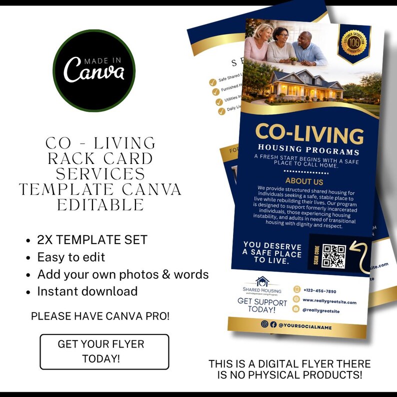 Co Living Rack Card Template, Shared Housing Marketing Canva Template ...