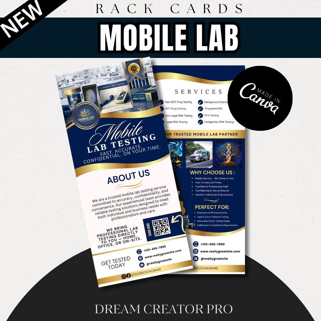 Testing Lab Card Mobile Lab Testing Rack Card Template | Drug Testing, DNA ...