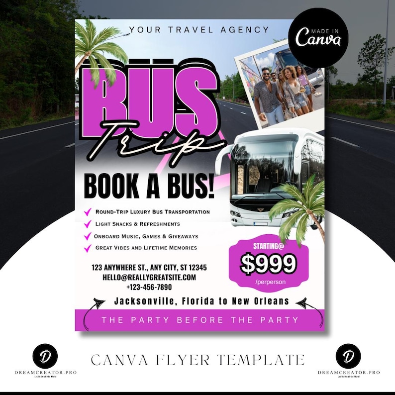 Bus Trip Flyer Template | Travel Event Canva Template | Editable 4x5 ...