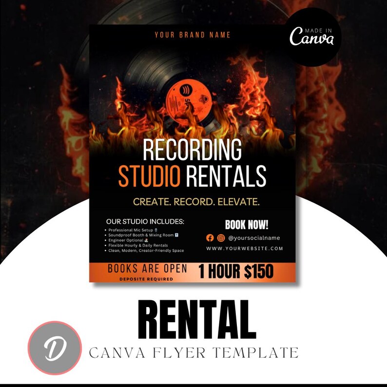 Animated Recording Studio Rental Flyer Template | 4:5 Editable Canva IG ...