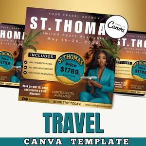 St. Thomas USVI Travel Flyer Template | Editable Canva Vacation & Group Trip Design for Travel Agents N Tour Planners / tropical trip flyer