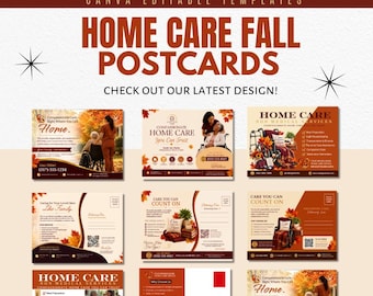 Fall Home Care Postcard Templates | 4 Editable Canva Postcards | Non Medical Home Care Marketing | Caregiver Advertising | Autumn Flyers