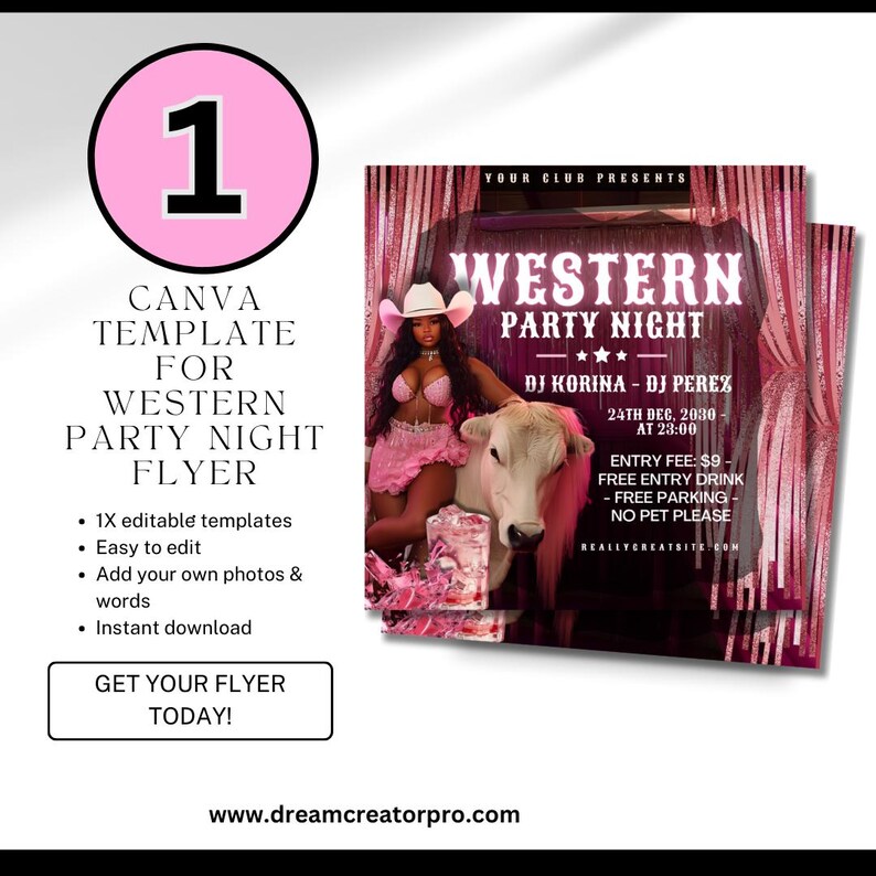 Western Night Party Flyer Template, Party, Club Flyer, Dukes N Boots