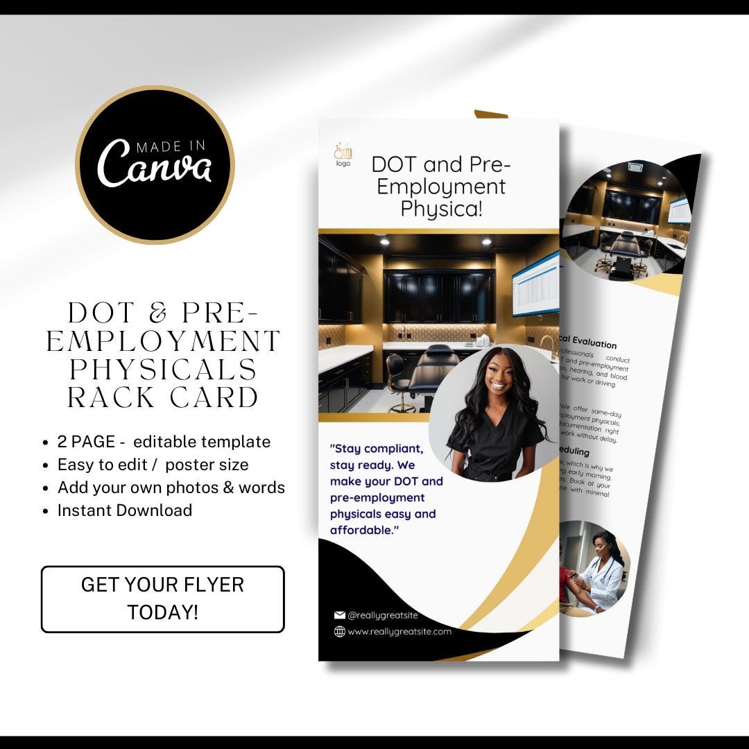 Doctors Rack Cards Examples DOT & Pre-employment Physicals Rack Card / DIY Medical Service/ Mobile ...