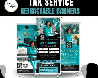 Tax Services Retractable Banner Template | Tax Prep & Refund Advance Pull-Up Banner | Editable Canva Design for Tax Professionals