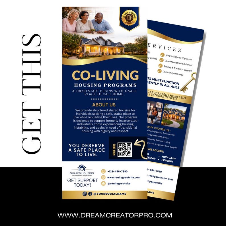 Co Living Rack Card Template, Shared Housing Marketing Canva Template ...