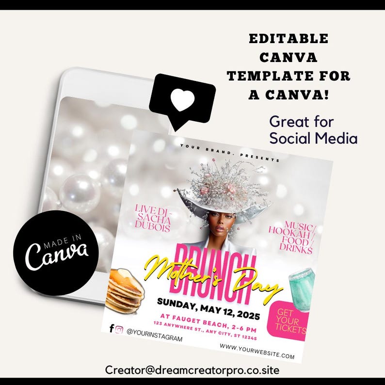 Mother's Day Flyer, Mother's Day Brunch, Elegant Mother’s Day flyer, Canva Template 2025, Event, Digital Flyer / Editable Brunch invitation