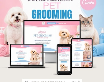 Mobile Pet Grooming Website Template | Canva Pet Groomer Website | Dog Grooming Landing Page | Cat Grooming Business Site