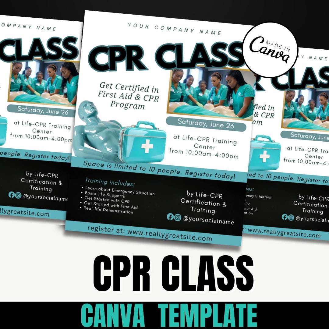 CPR Class Flyer Canva Template | Editable First Aid Training Flyer ...