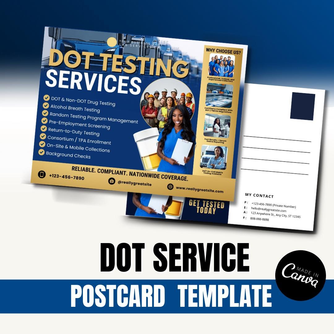 DOT Testing Consortium Postcard Flyer Canva / DIY Drug Lab Service ...