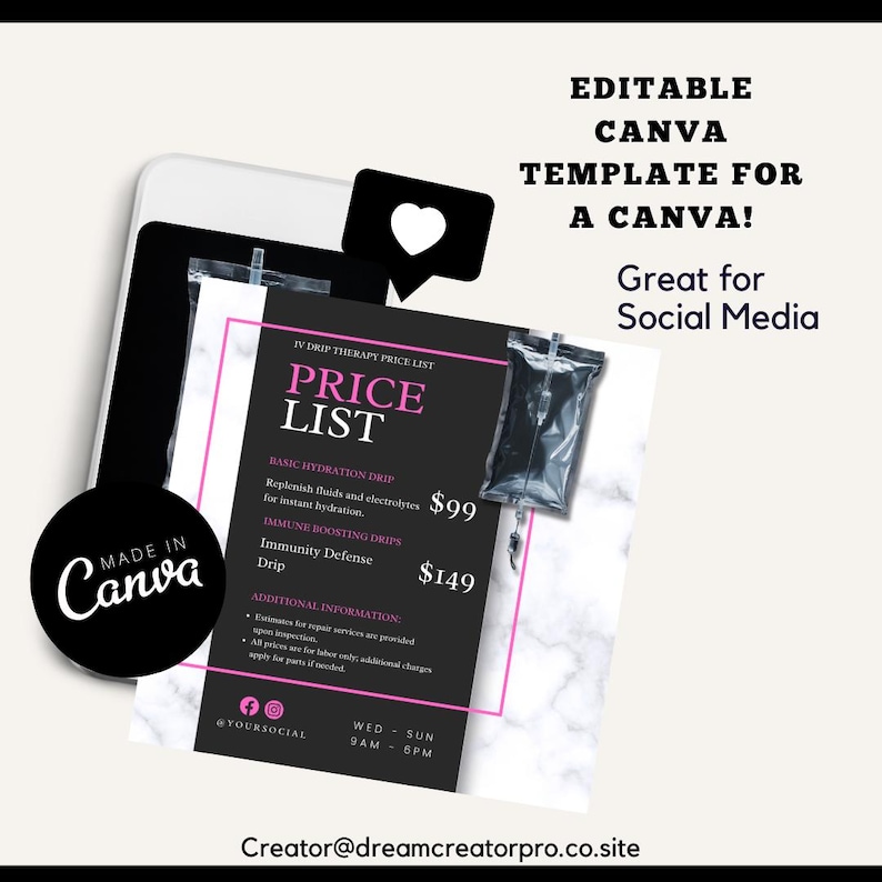 IV Therapy Template Flyer / DIY Drip Therapy Service Flyer/ Printable / Medical Template