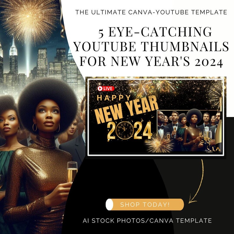 New Year 2024 Extravaganza Canva Editable Youtube Thumbnail Template 5