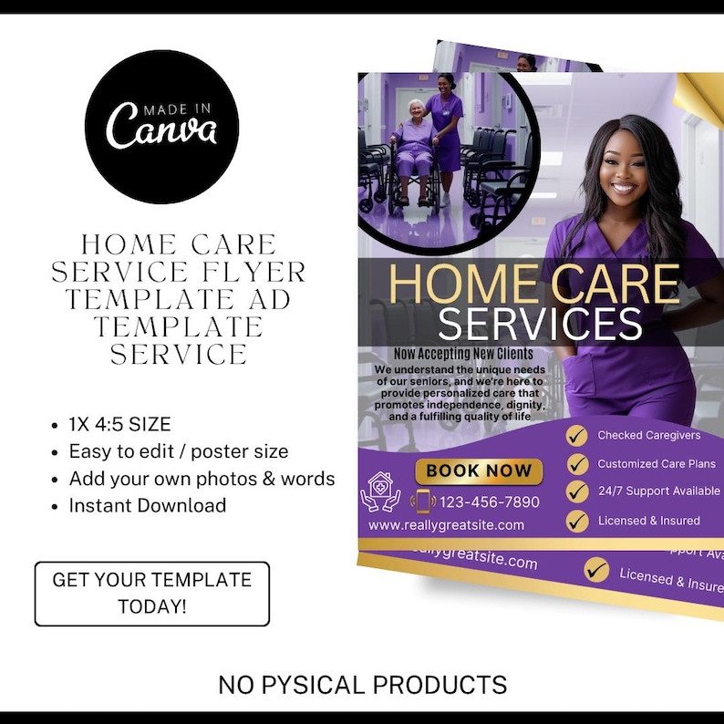 Home Care Service Flyer / DIY Home Care Service Flyer/ Canva Template / Medical Template / Medical flyer / Medical flyer Template / CNA