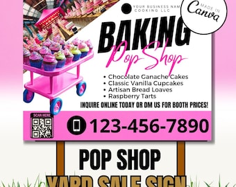 Modelo de placa para loja pop-up de confeitaria | Placa para vendedor de sobremesas e doces | Design editável do Canva para confeiteiros caseiros e eventos