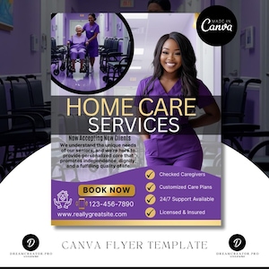 Home Care Service Flyer / DIY Home Care Service Flyer/ Canva Template / Medical Template / Medical flyer / Medical flyer Template / CNA