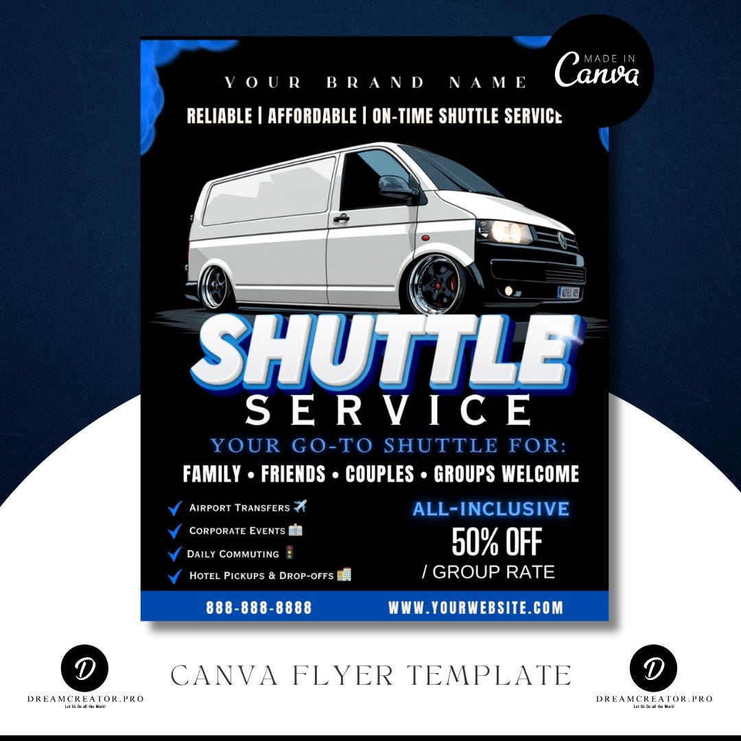 Shuttle Bus Flyer Template | Editable Canva Transportation Service ...