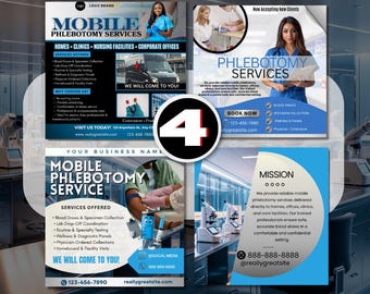 Phlebotomy Canva Flyer Bundle | Gold & Black Editable Templates for Blood Draw Services, Mobile Lab, Specimen Collection, Healthcare