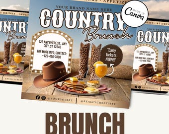 Country Brunch Instagram Flyer Canva Template – Rustic Farmhouse Brunch Event Flyer – Editable Social Media Brunch Invite – Country Style
