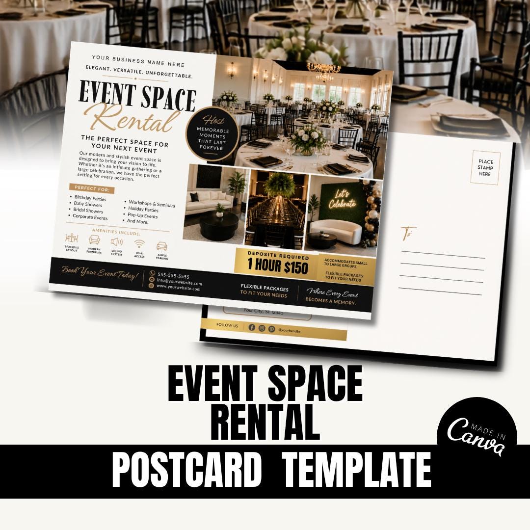 Event Postcard Invite Event Space Postcard Template | Editable Canva Marketing Template ...