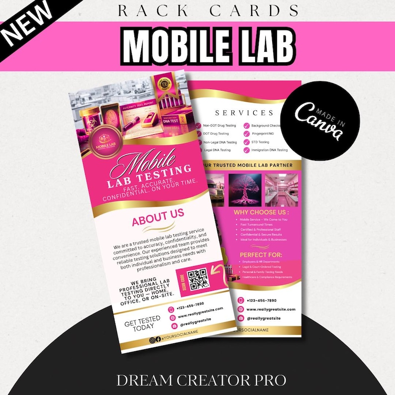 Mobile Lab Testing Rack Card Template | Drug Testing, DNA ...