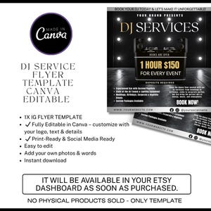 DJ Services Flyer Template | Canva Editable Instagram Post | Party & Wedding DJ Flyer | Nightlife Event Digital Download / dj business flyer
