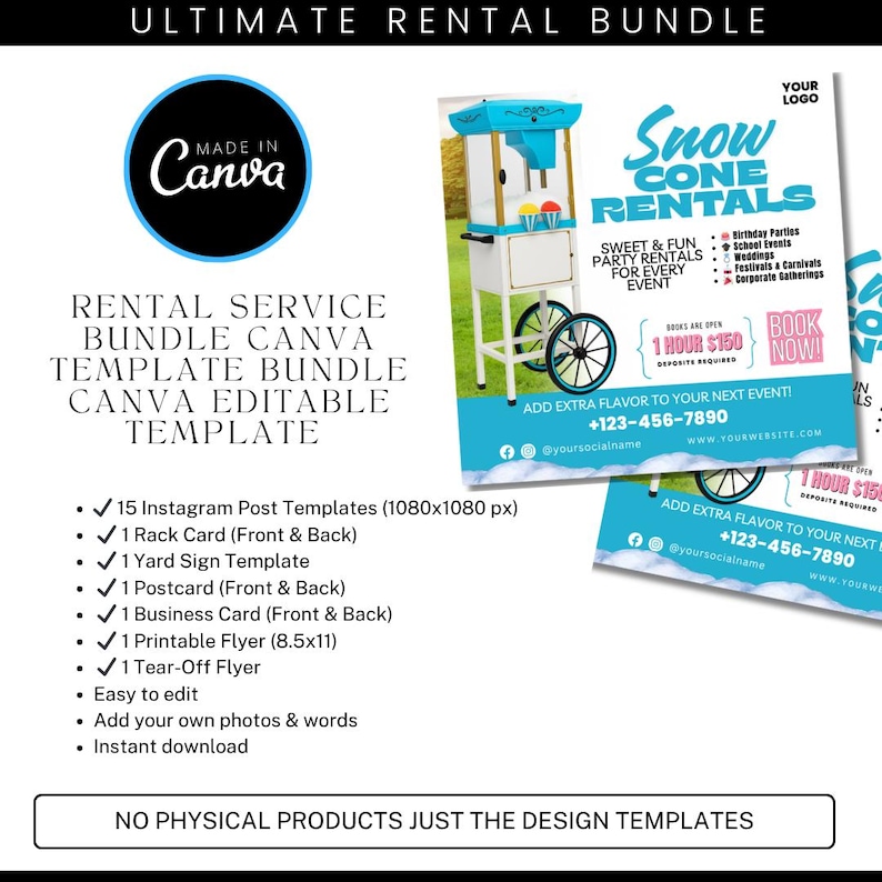 Party Rentals Flyer Bundle | Canva Editable Templates | IG Posts, Rack ...