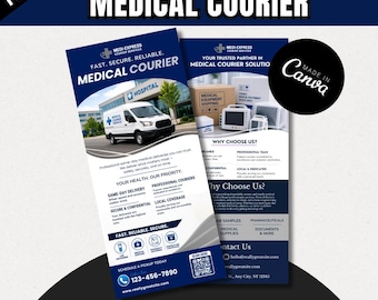 Medical Courier Services Rack Card Template | Healthcare Delivery Flyer | HIPAA Courier Marketing | Medical Transport Advertising | Canva