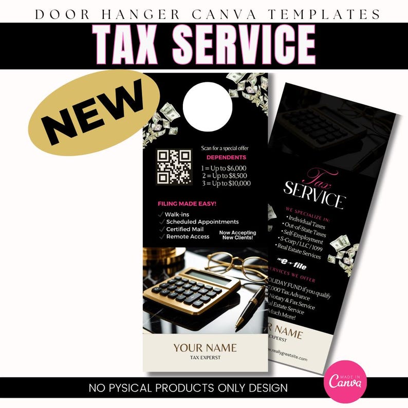 Tax Service Door Hanger Template - Editable Canva Tax Prep Door Flyer - Printable Marketing Design for Tax Preparer & Accounting Firms