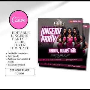 Lingerie Party Event Flyer Template/ Party flyer / Digital Flyer / Club Template / Event PARTY Canva / Editable / slumber party / pink women