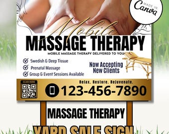 Modello di cartello da giardino per massoterapia / Cartello per massaggi rilassanti, dei tessuti profondi e benessere / Design Canva modificabile per terapisti