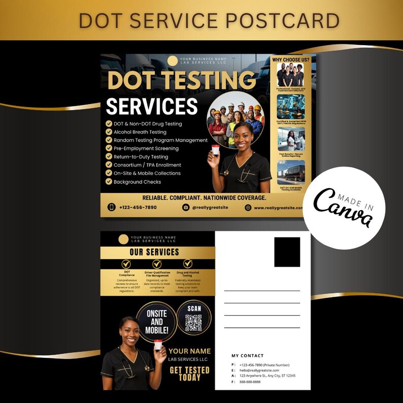 DOT Testing Consortium Postcard Flyer Canva / DIY Drug Lab Service ...