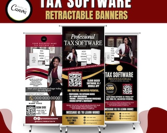 Tax Software Retractable Banner Template | Tax Prep & E-File Services Pull-Up Banner | Editable Canva Design for Tax Professionals