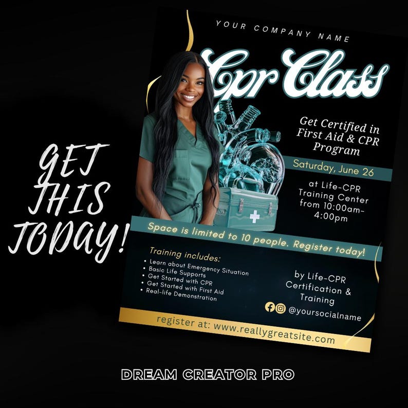 CPR Class Flyer Canva Template | Editable First Aid Training Flyer ...