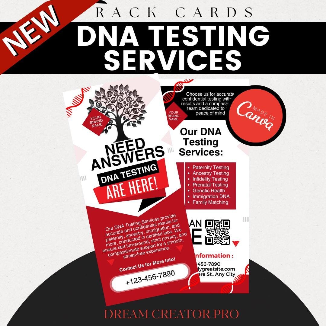 DNA testing Rack Card / DIY Medical Service/ Mobile Paternity testing / Medical flyer / health / Ancestry / Doctors DNA lab Canva / print