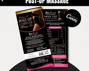 Post Op Massage Rack Card Canva Template | Editable Luxury Recovery Care Flyer | Post Surgery Price List Template | Body Contouring