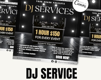 DJ Services Flyer Template | Canva Editable Instagram Post | Party & Wedding DJ Flyer | Nightlife Event Digital Download / dj business flyer
