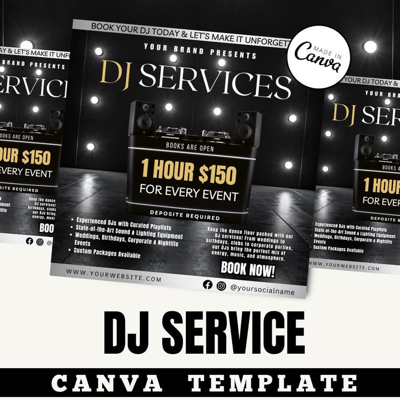 DJ Services Flyer Template | Canva Editable Instagram Post | Party & Wedding DJ Flyer | Nightlife Event Digital Download / dj business flyer