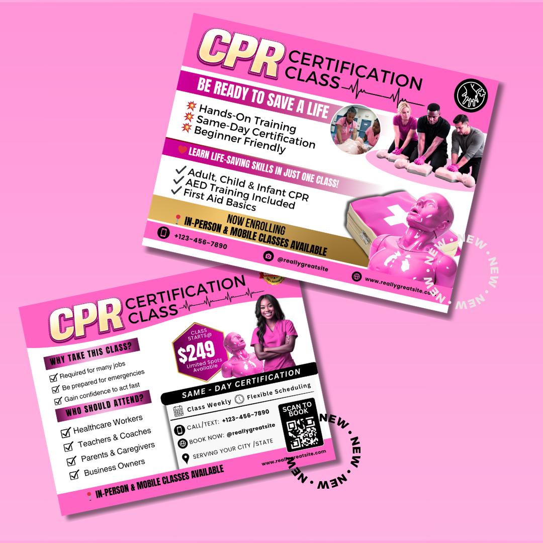 CPR Class Postcard Template | CPR Certification Flyer | Red CPR ...