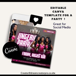 Lingerie Party Event Flyer Template/ Party flyer / Digital Flyer / Club Template / Event PARTY Canva / Editable / slumber party / pink women
