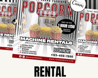Popcorn Machine Rental Flyer Template | Canva Editable IG Post | Party Event Rental Flyer | Concession Stand Digital Download