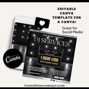 DJ Services Flyer Template | Canva Editable Instagram Post | Party & Wedding DJ Flyer | Nightlife Event Digital Download / dj business flyer
