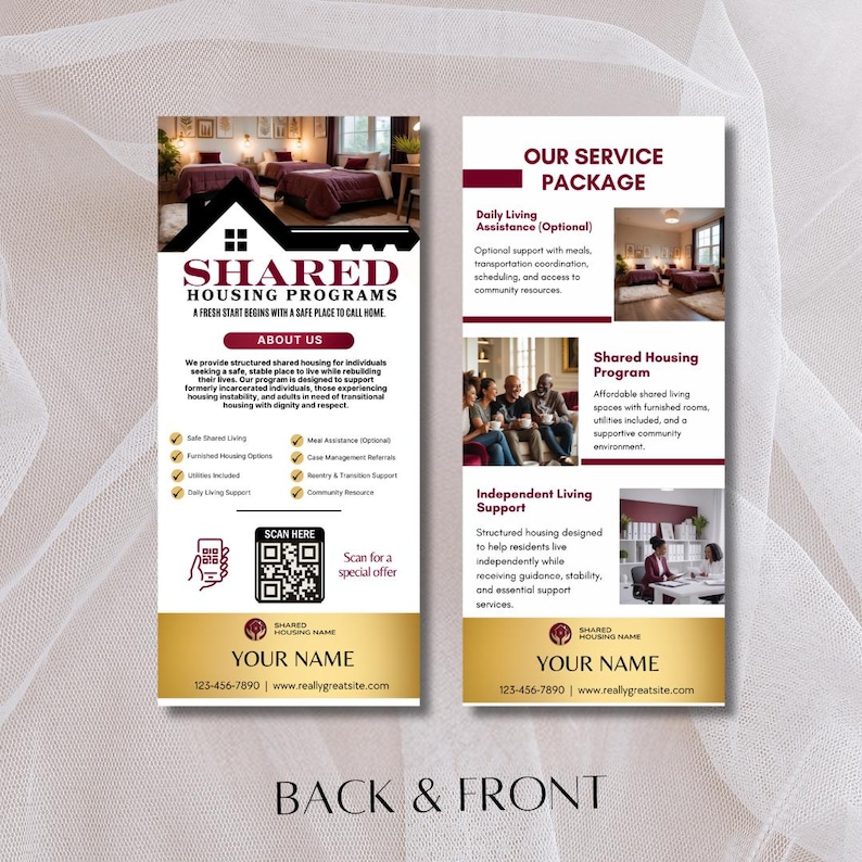 Shared Housing Rack Card Template | Independent Living & Reentry Housing Canva Marketing Card Design