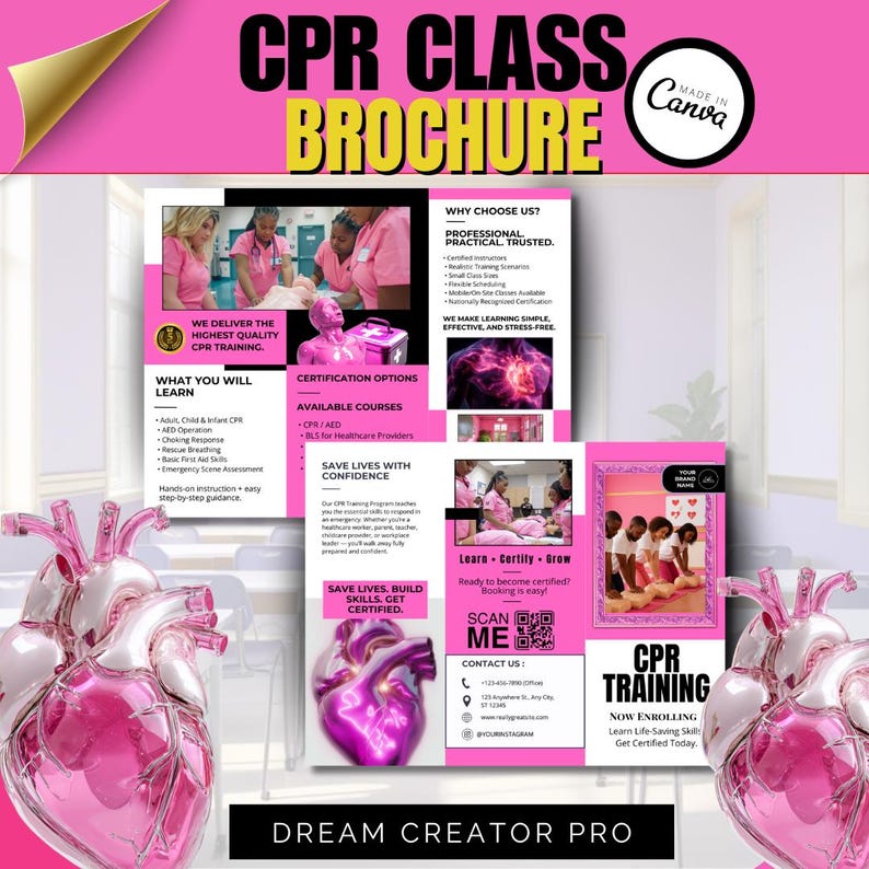 CPR Training Brochure Template | CPR BLS First Aid Canva Design | Life ...
