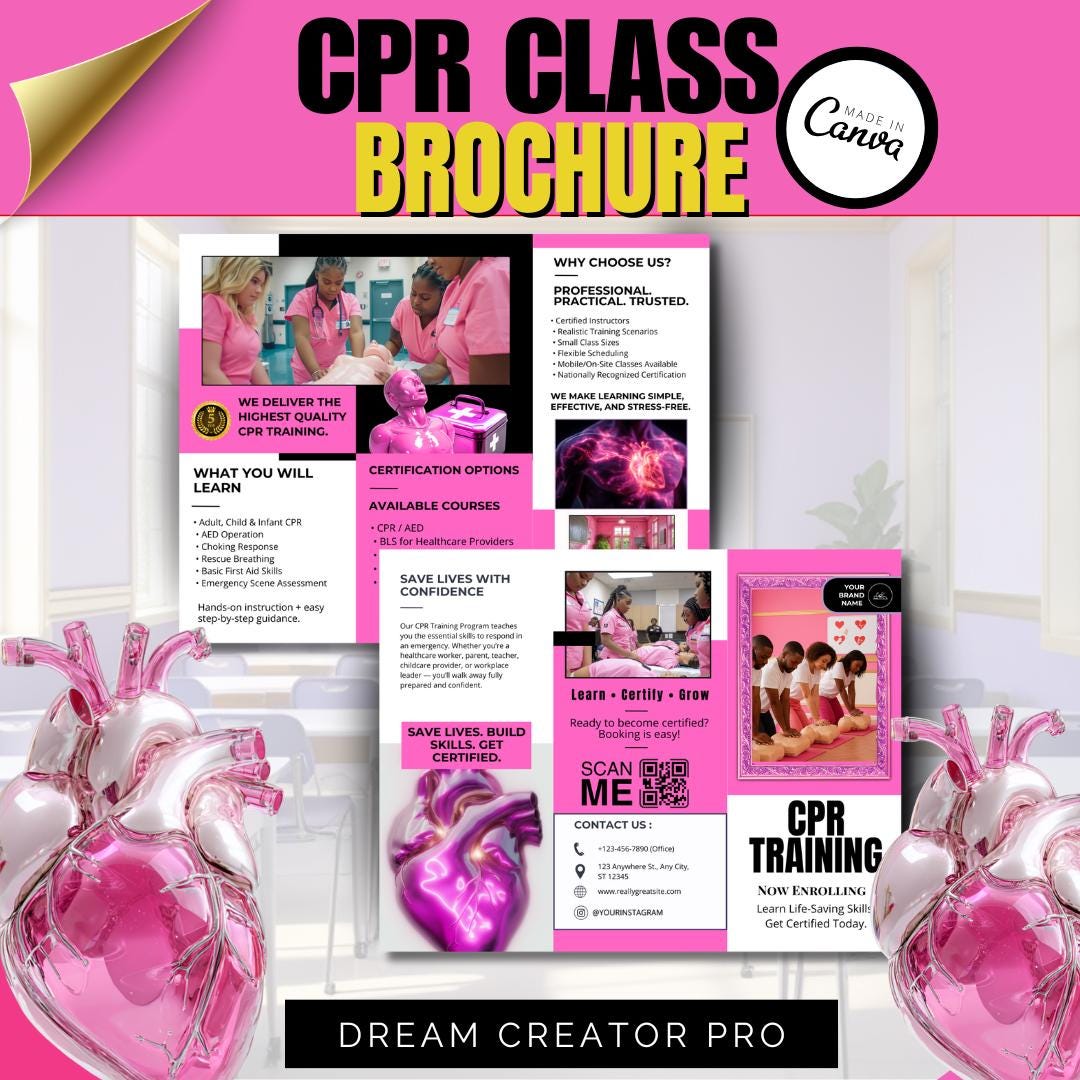 CPR Training Brochure Template | CPR BLS First Aid Canva Design | Life ...