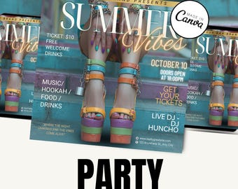 Summer Club Vibes Instagram Flyer Template | Editable Canva Design for Party Promos, DJs, and Nightlife Events / Pre made flyer Template