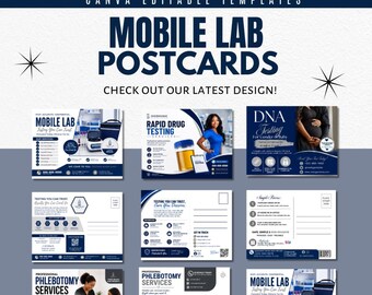 Mobile Lab Postcard Templates Bundle | Phlebotomy, DNA & Drug Testing Canva Templates | Medical Testing Marketing | Editable Postcards