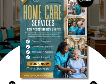 Home Care Flyer Canva Template | Instagram 4:5 Social Media Post | Editable Marketing Flyer for Home Health Care Services / assisted living