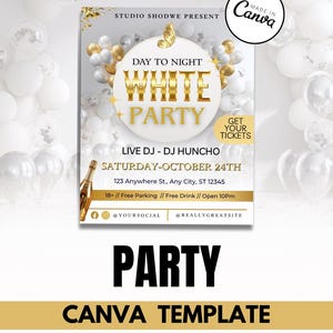All White Party Flyer Canva Template | Elegant Editable Event Invitation | Club Night Birthday Brunch Promo / Bar Lounge IG Flyer
