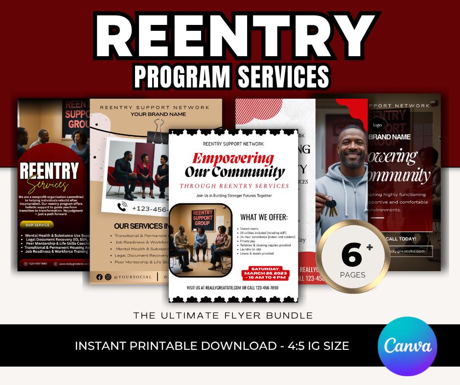 Reentry Program Canva Templates | 4:5 Instagram Flyer Bundle | Editable Social Media for Nonprofits, Prisoner Support, Housing Services
